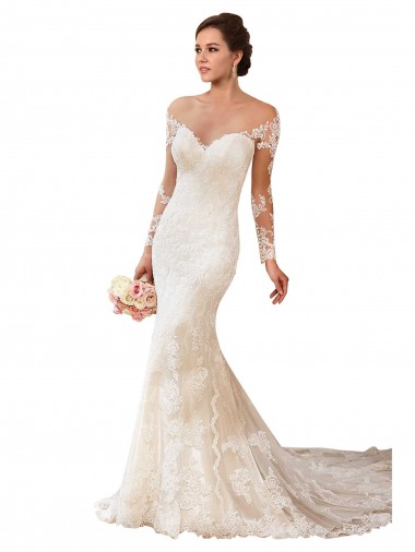 Sweetheart Lace Long Sleeves Ivory Wedding Gowns Edinburgh