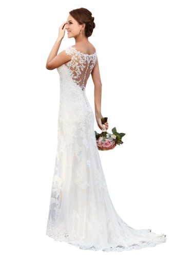 Bateau Neck Lace Sleeveless White Sexy Wedding Dress Edinburgh