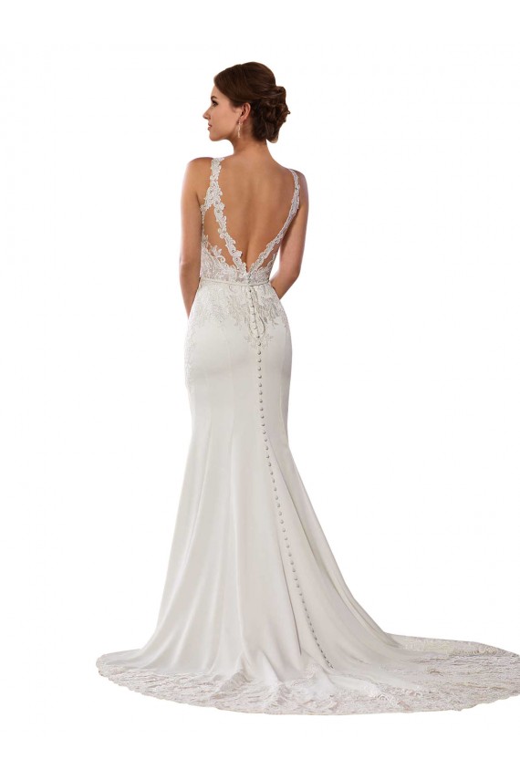 High Neck Lace Sleeveless V-Back Ivory Modern Wedding Dress Edinburgh