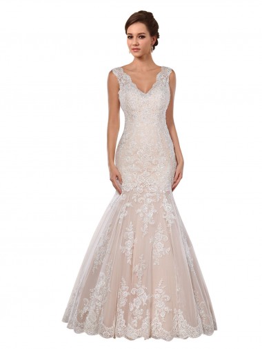 V-Neck Lace Sleeveless Ivory & Champagne Modern Wedding Dress Edinburgh