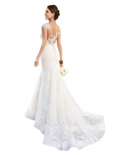 Illusion Neck Lace Cap Sleeves White Wedding Dress Edinburgh