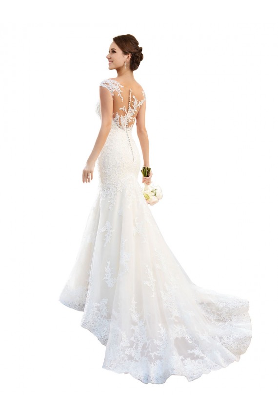 Illusion Neck Lace Cap Sleeves White Wedding Dress Edinburgh
