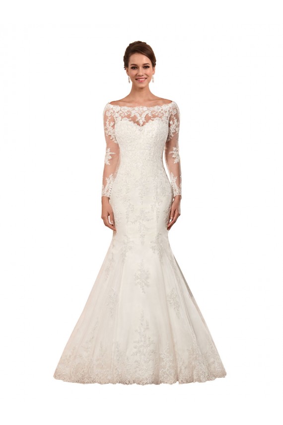 Bateau Neck Lace Long Sleeves Ivory Sexy Wedding Dress Edinburgh