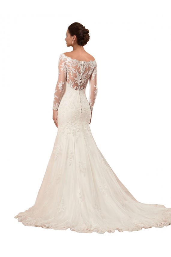 Bateau Neck Lace Long Sleeves Ivory Sexy Wedding Dress Edinburgh