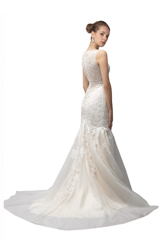 Illusion Neck Tulle & Lace Sleeveless Ivory Wedding Dress Edinburgh
