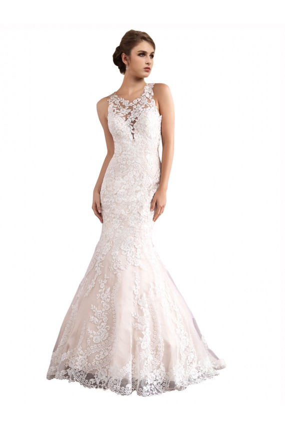 Illusion Neck Tulle & Lace Sleeveless Ivory & Champagne Wedding Dress Edinburgh
