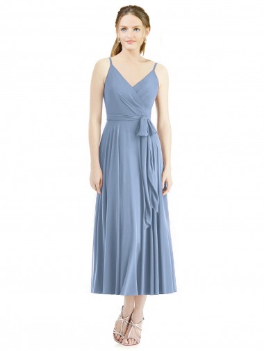 Spaghetti Straps Soft Chiffon Sleeveless Dusty Blue Bridesmaid Dress Edinburgh
