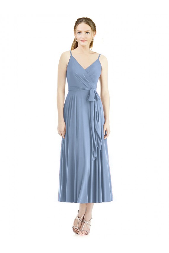 Spaghetti Straps Soft Chiffon Sleeveless Dusty Blue Bridesmaid Dress Edinburgh