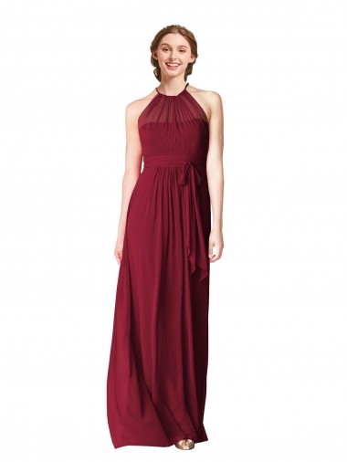 Halter Neck Chiffon Sleeveless Burgundy Evening Gowns / Bridesmaid Dresses Edinburgh