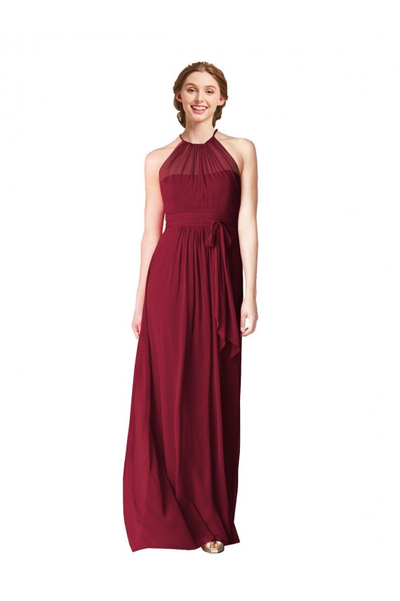 Halter Neck Chiffon Sleeveless Burgundy Evening Gowns / Bridesmaid Dresses Edinburgh