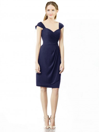 Sweetheart Soft Chiffon Cap Sleeves Dark Navy Bridesmaid Dress Edinburgh