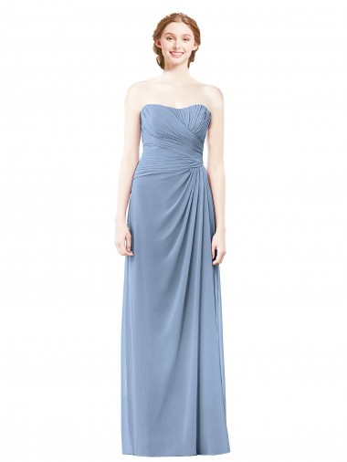 Strapless Chiffon Sleeveless Dusty Blue Formal Dresses / Bridesmaid Dresses Edinburgh