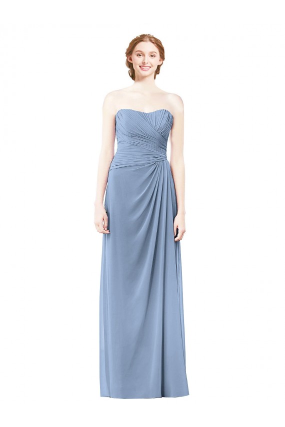 Strapless Chiffon Sleeveless Dusty Blue Formal Dresses / Bridesmaid Dresses Edinburgh