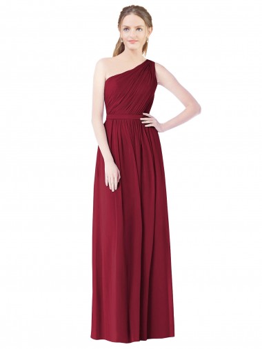One Shoulder Soft Chiffon Sleeveless Burgundy Bridesmaid Gown Edinburgh