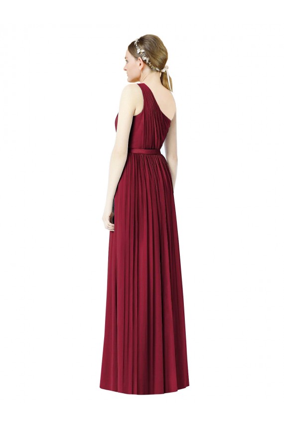 One Shoulder Soft Chiffon Sleeveless Burgundy Bridesmaid Gown Edinburgh