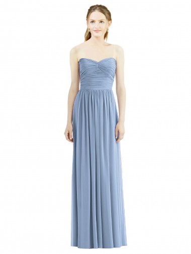 Sweetheart Chiffon Sleeveless Dusty Blue Bridesmaid Gowns Edinburgh