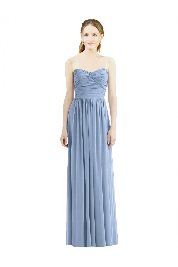 Sweetheart Chiffon Sleeveless Dusty Blue Bridesmaid Gowns Edinburgh