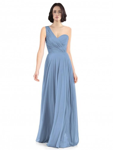 One Shoulder Soft Chiffon Sleeveless Dusty Blue Formal Dress / Bridesmaid Dress Edinburgh