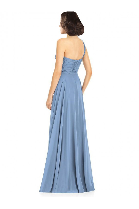 One Shoulder Soft Chiffon Sleeveless Dusty Blue Formal Dress / Bridesmaid Dress Edinburgh