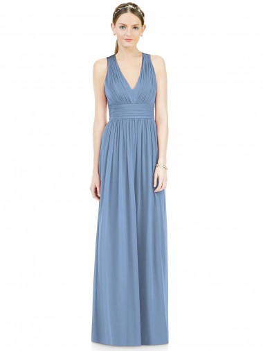 V-Neck Chiffon Sleeveless Dusty Blue Bridesmaid Gowns Edinburgh