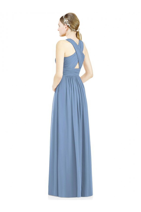 V-Neck Chiffon Sleeveless Dusty Blue Bridesmaid Gowns Edinburgh