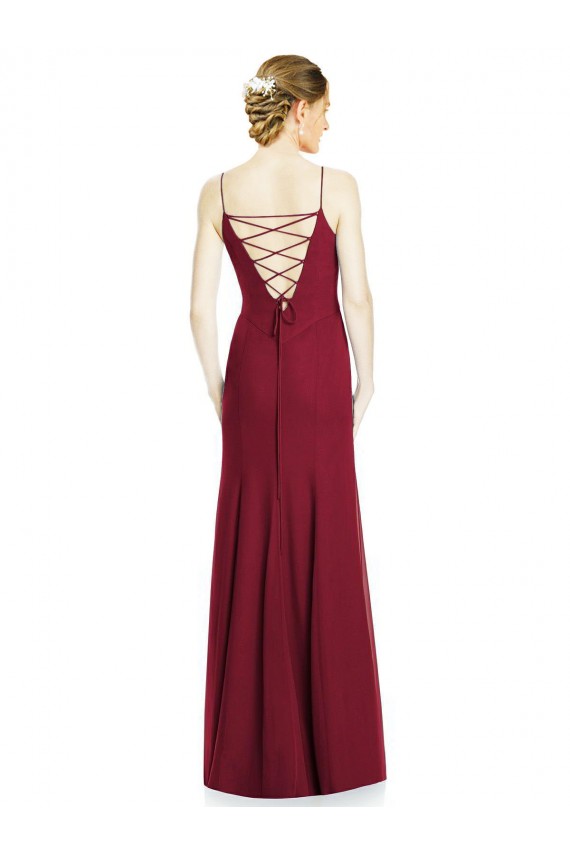 Spaghetti Straps Soft Chiffon Sleeveless Burgundy Bridal Party Dress Edinburgh