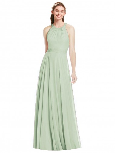 Halter Neck Chiffon Sleeveless Sage Bridesmaid Dress / Evening Dress Edinburgh