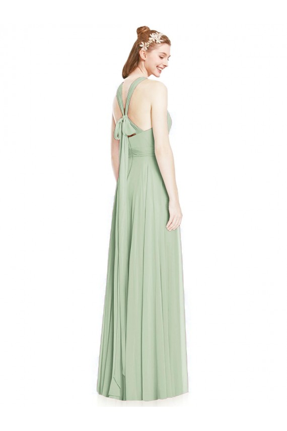 Halter Neck Chiffon Sleeveless Sage Bridesmaid Dress / Evening Dress Edinburgh
