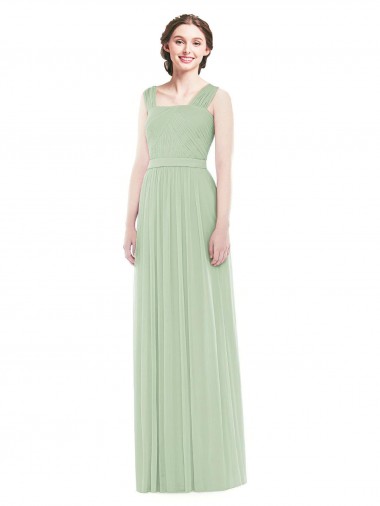 Spaghetti Straps Soft Chiffon Sleeveless Sage Bridal Party Dress Edinburgh