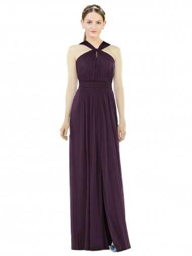 Halter Neck Soft Chiffon Sleeveless V-Back Grape Semi Formal Evening Dress / Bridesmaid Dress Edinburgh