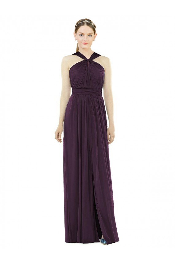 Halter Neck Soft Chiffon Sleeveless V-Back Grape Semi Formal Evening Dress / Bridesmaid Dress Edinburgh