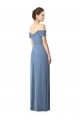 Off the Shoulder Soft Chiffon Cap Sleeves Dusty Blue Bridesmaid Dress Edinburgh