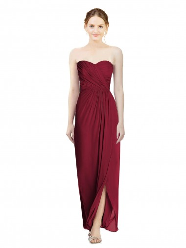 Sheath Soft Chiffon Sleeveless Long Burgundy Bridesmaid Dress Edinburgh