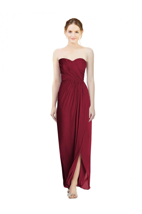 Sheath Soft Chiffon Sleeveless Long Burgundy Bridesmaid Dress Edinburgh