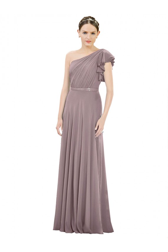 One Shoulder Soft Chiffon Sleeveless Dusty Rose Bridesmaid Dress Edinburgh