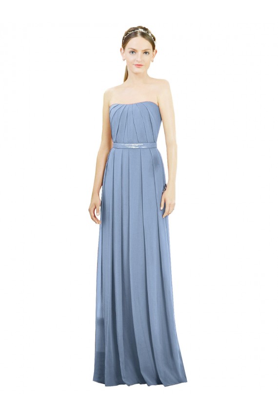 Strapless Soft Chiffon Sleeveless Dusty Blue Bridesmaid Dress Edinburgh