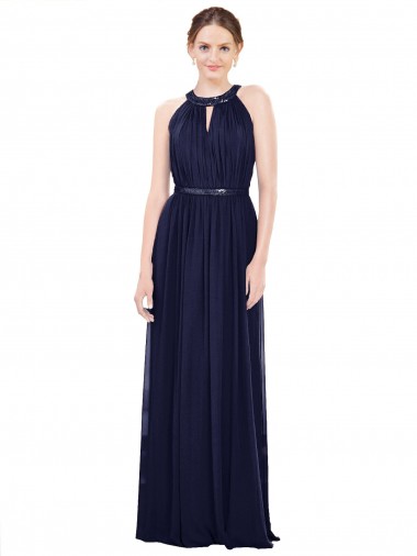 High Neck Soft Chiffon Sleeveless Dark Navy Bridesmaid Dress / Formal Dress Edinburgh