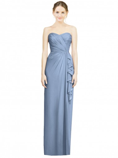 Sweetheart Soft Chiffon Sleeveless Long Dusty Blue Bridesmaid Dress Edinburgh