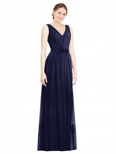 V-Neck Chiffon Sleeveless Long Dark Navy Bridesmaid Gowns Edinburgh