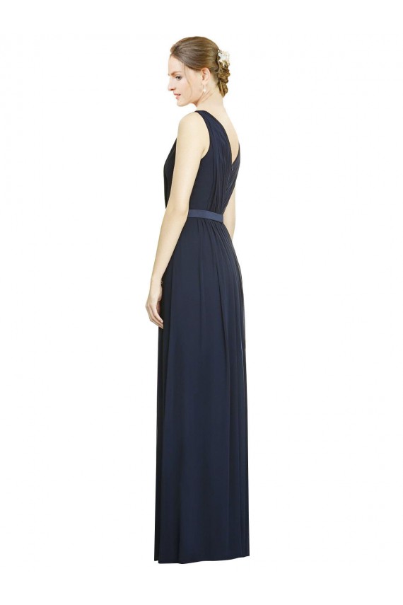 V-Neck Chiffon Sleeveless Long Dark Navy Bridesmaid Gowns Edinburgh
