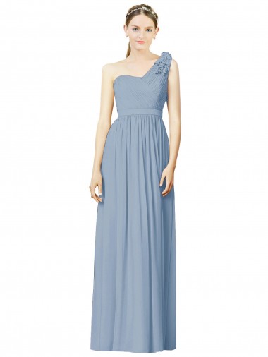 One Shoulder Soft Chiffon Sleeveless Dusty Blue Bridesmaid Dress Edinburgh