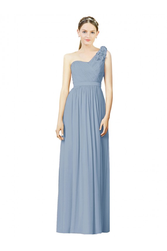 One Shoulder Soft Chiffon Sleeveless Dusty Blue Bridesmaid Dress Edinburgh