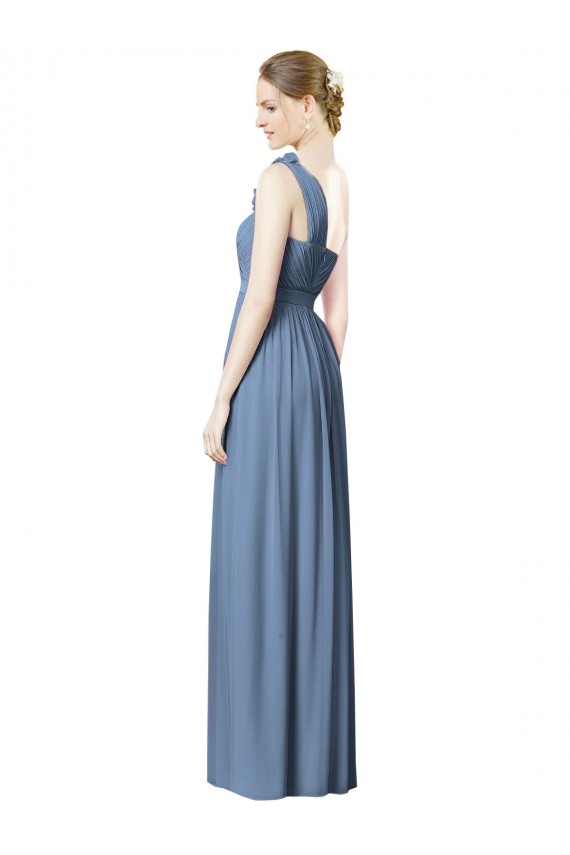 One Shoulder Soft Chiffon Sleeveless Dusty Blue Bridesmaid Dress Edinburgh