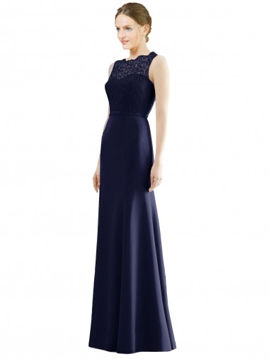 Illusion Neck Soft Chiffon & Lace Sleeveless Dark Navy Bridesmaid Dress Edinburgh