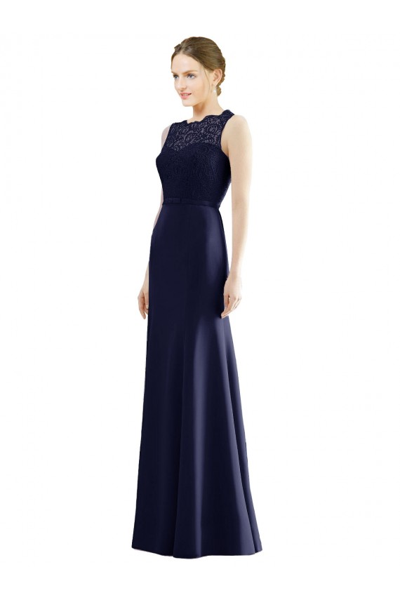 Illusion Neck Soft Chiffon & Lace Sleeveless Dark Navy Bridesmaid Dress Edinburgh