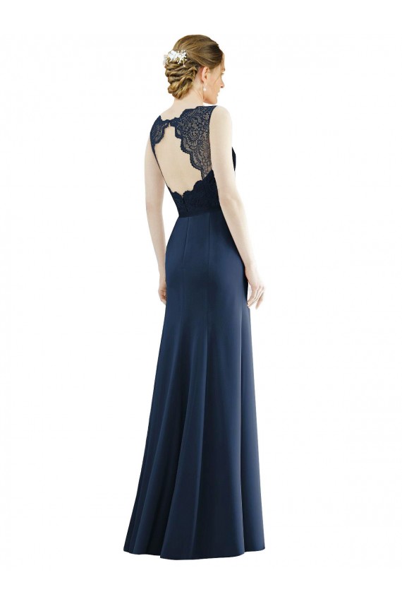 Illusion Neck Soft Chiffon & Lace Sleeveless Dark Navy Bridesmaid Dress Edinburgh