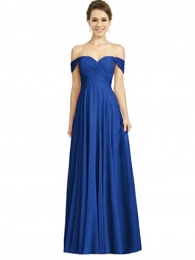Off the Shoulder Soft Chiffon Cap Sleeves Royal Blue Semi Formal Evening Dress / Bridesmaid Dress Edinburgh