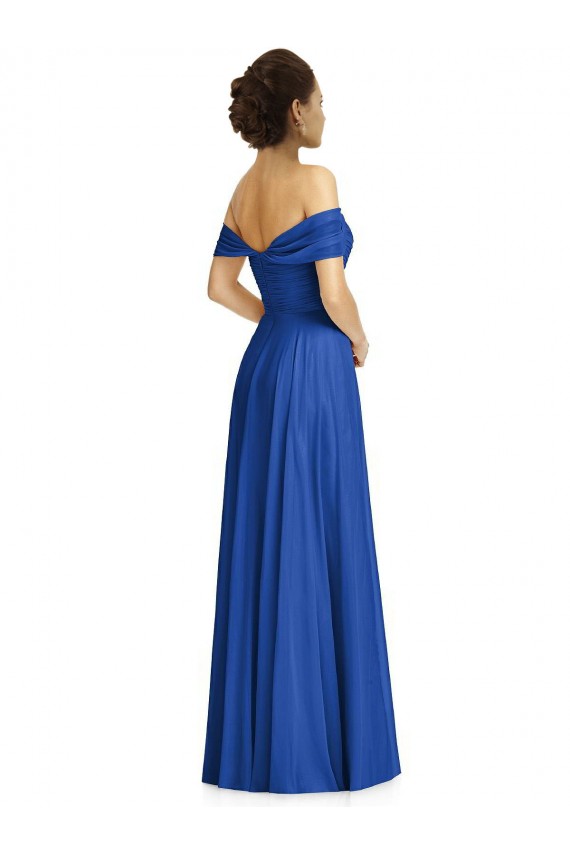 Off the Shoulder Soft Chiffon Cap Sleeves Royal Blue Semi Formal Evening Dress / Bridesmaid Dress Edinburgh