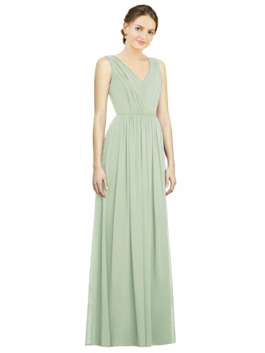 V-Neck Soft Chiffon Sleeveless V-Back Sage Bridesmaid Dress Edinburgh