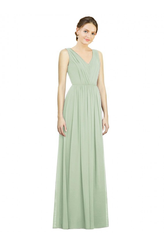 V-Neck Soft Chiffon Sleeveless V-Back Sage Bridesmaid Dress Edinburgh